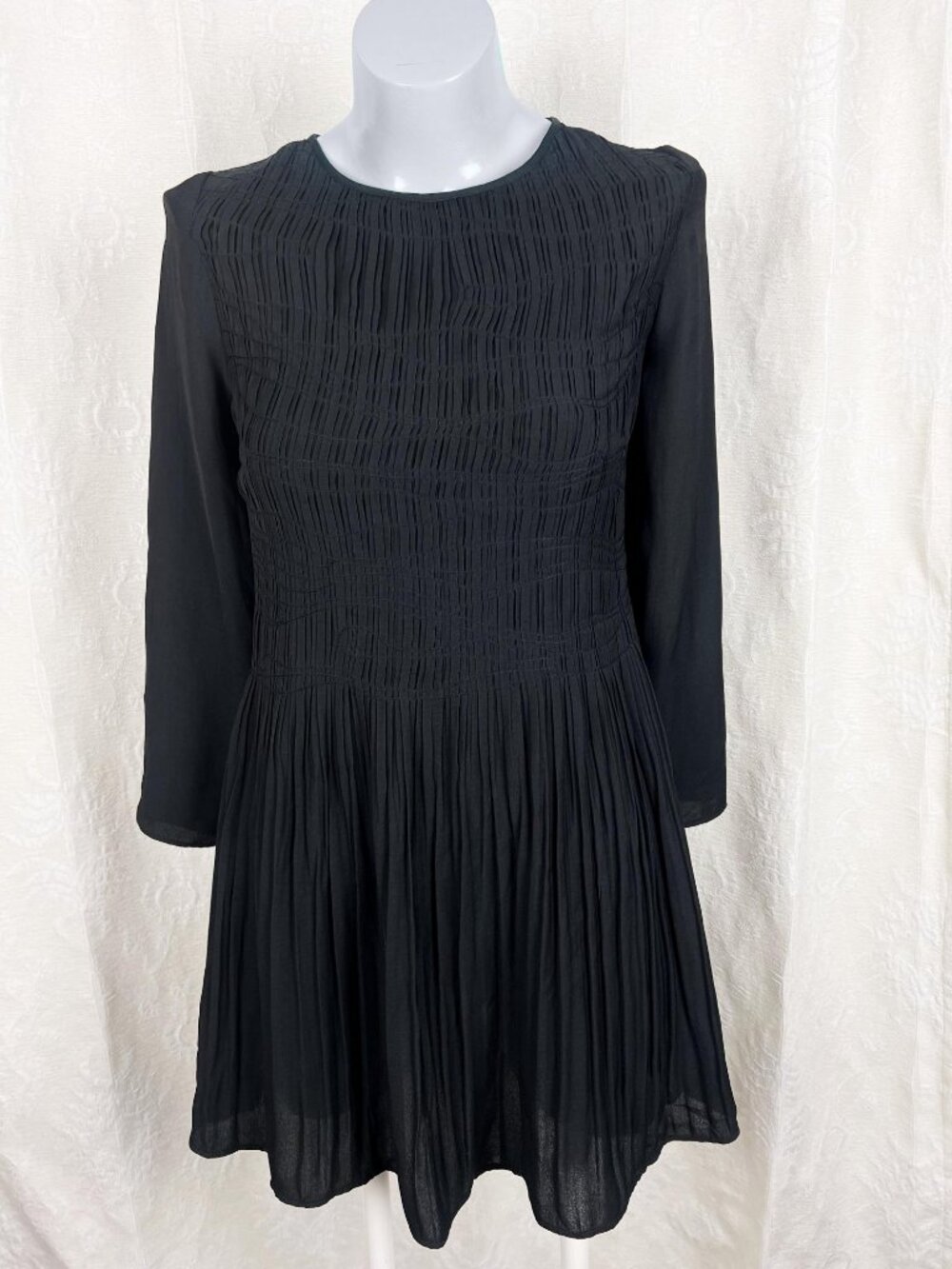 Zadig & Voltaire black pintuck pleated mini dress semi sheer party cocktail S